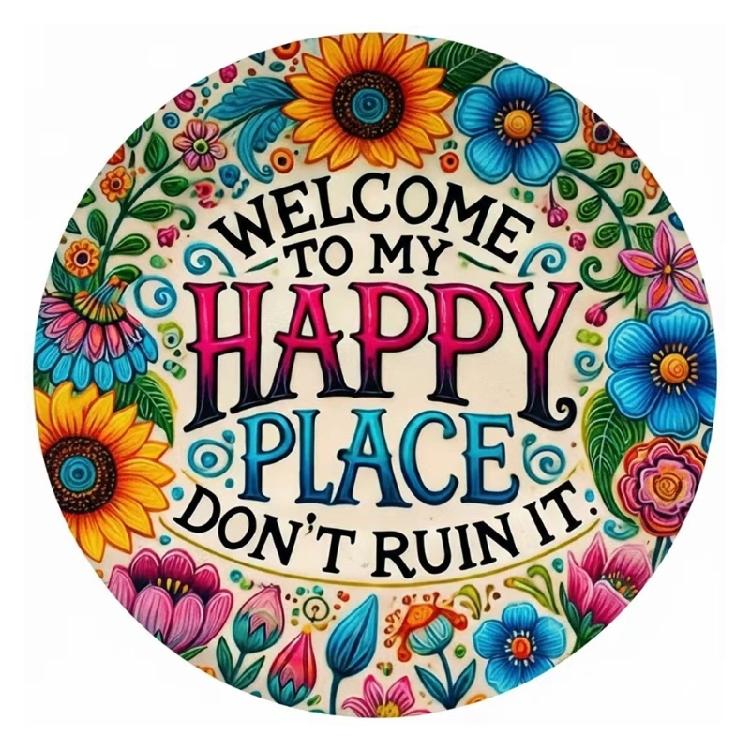 

Seasonal Metal Plaque Welcome To Happy Place Florals Sign For Porch Garden Or Window Decoration Simple Installation S