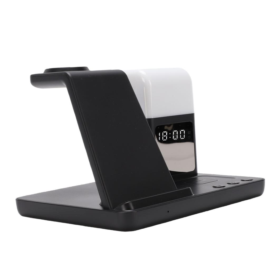 6 In 1 Multifunction Wireless Charger Mobile Phone Stand with Clock Night Light for Bedroom Living Room