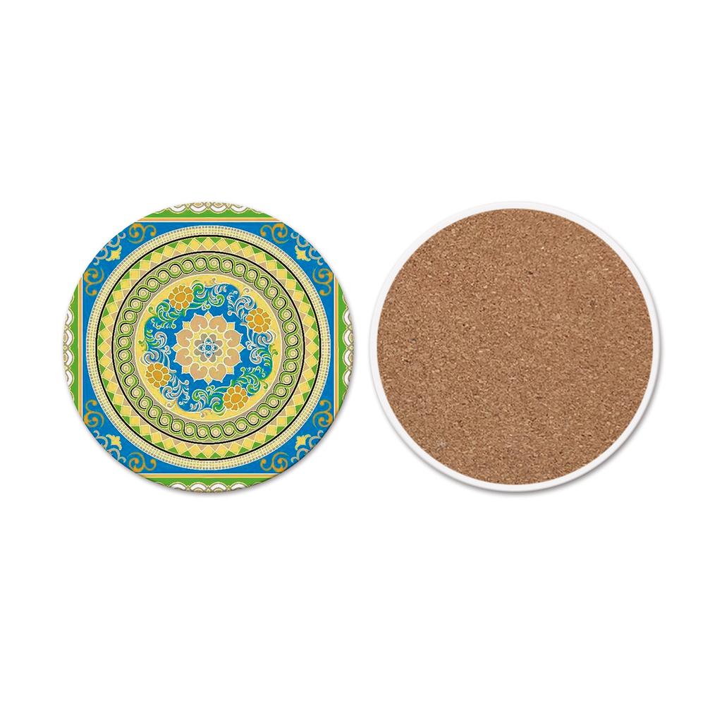 Round Ceramic Coasters Waterproof Non Slip Heat Resistant Mats For Dining Table Kitchen Ramadan Home Decor