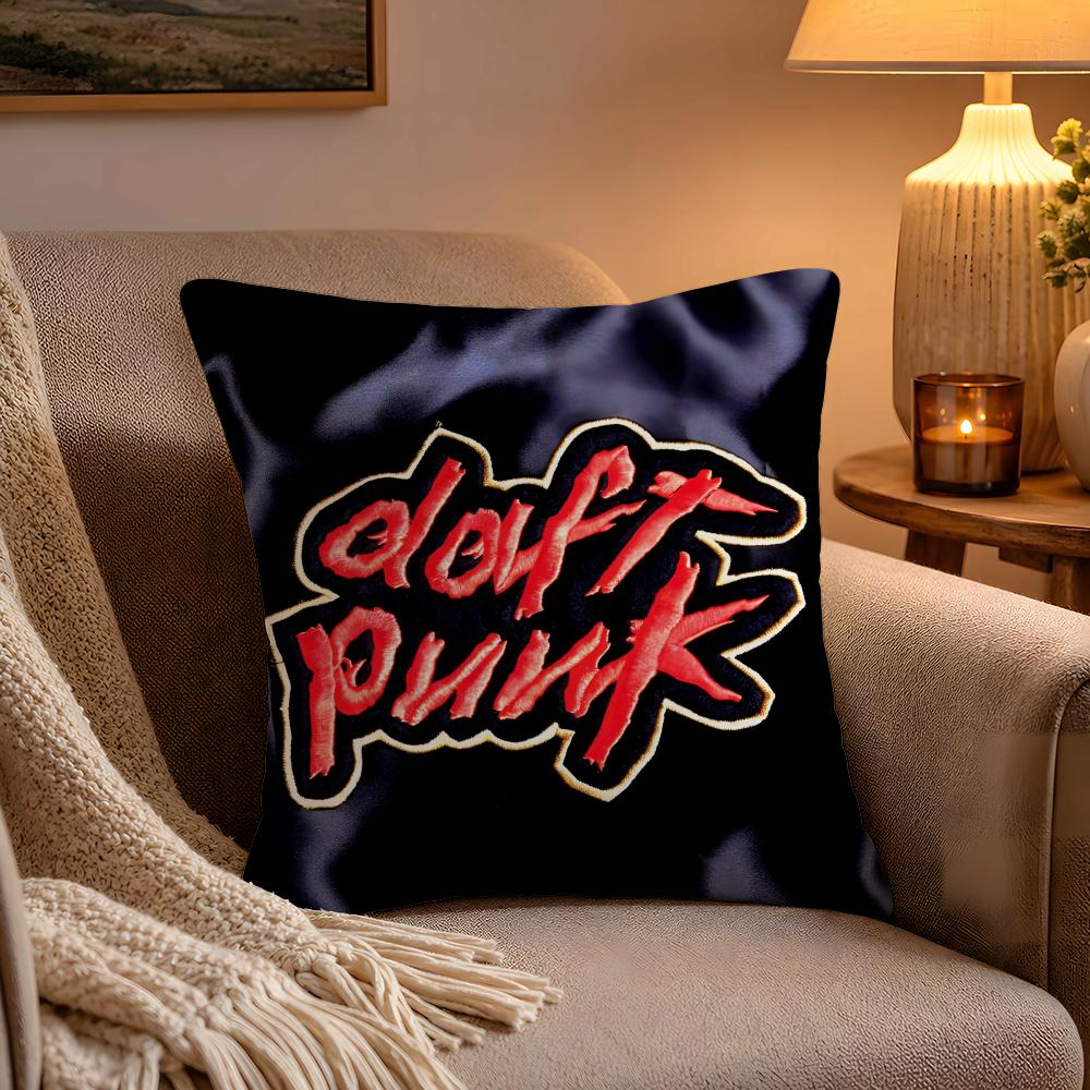 Fashion Rock Band DDaft Punk Pillow Case Soft Plush Cushion Cover Double Print and Invisible Zipper for Sofa Home Car Use
