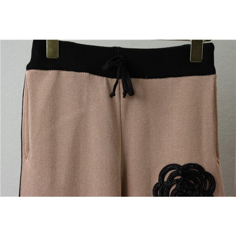 Set de tricot Camellia de toamnă pentru femei de mărime mare Pulover tricotat cu gât rotund Pantaloni largi Costum cu pantaloni temperament