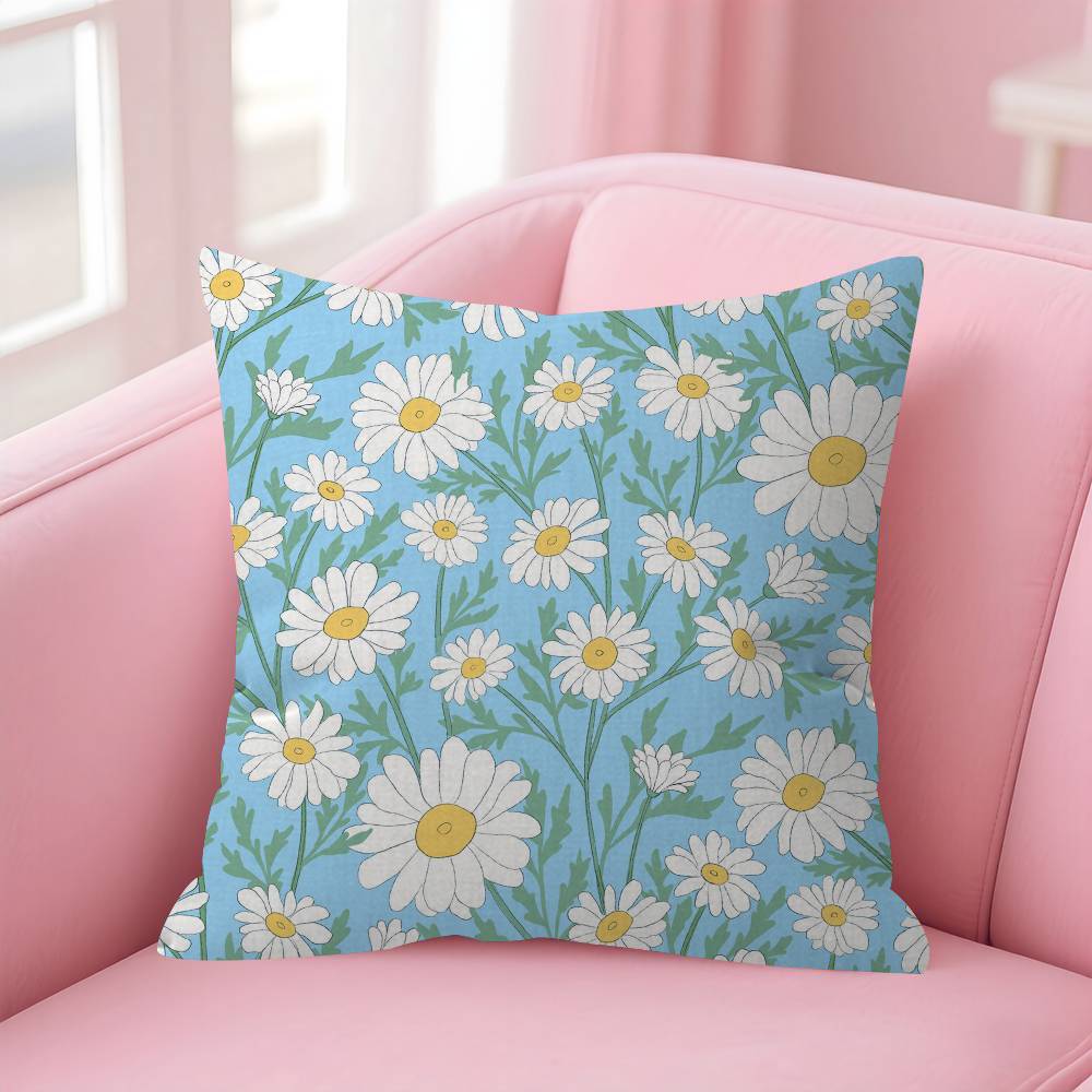 Colorful Embroidery Daisy Pillow Gift Home Office Decoration Bedroom Sofa Car Cushion Cover Case 45X45