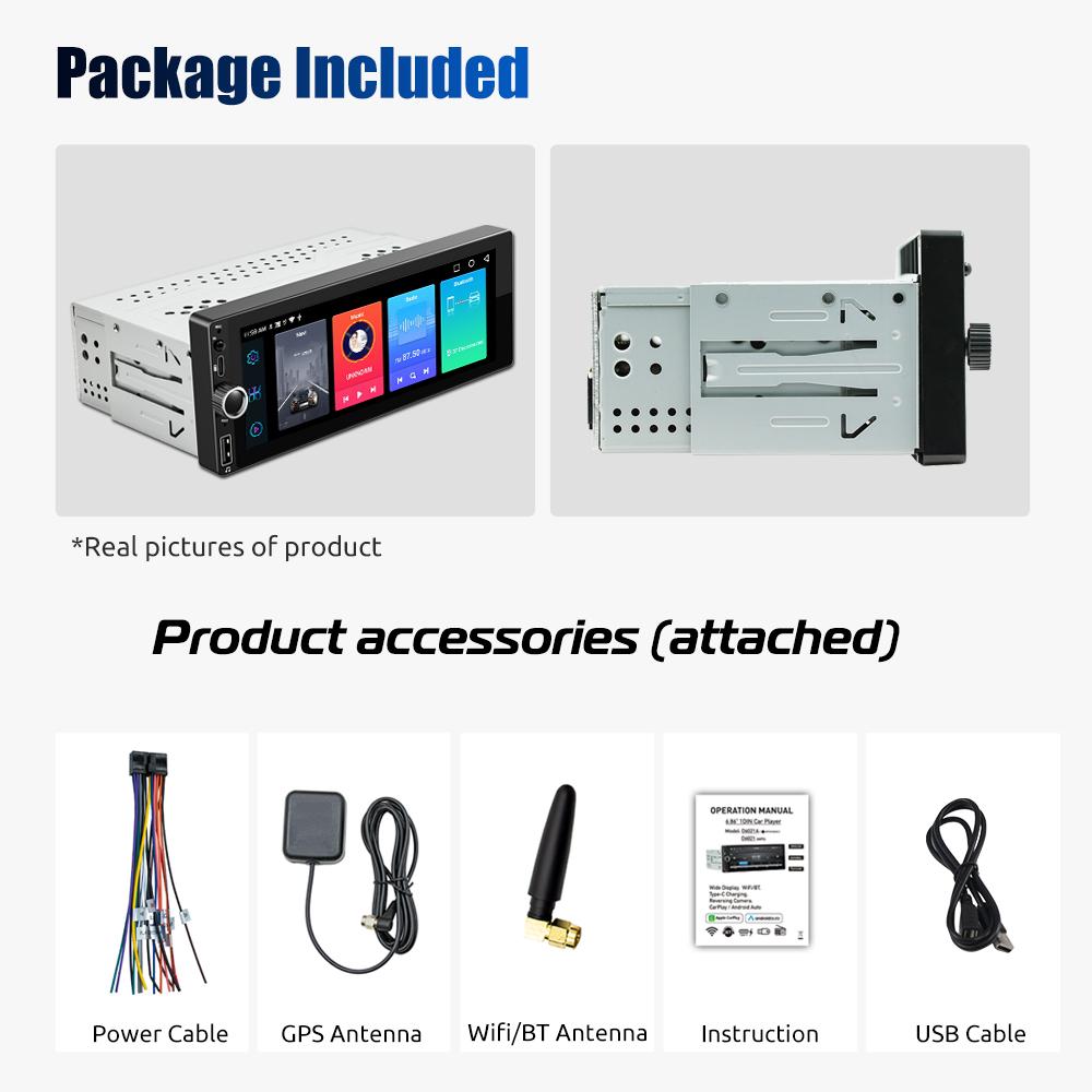 2026 New 6.86" Android 14 1 DIN 4+64G Car Stereo Radio Carplay Android Auto 1DIN GPS NAV Wifi BT RDS WIFI BT USB Type-C Universal Large screen dashcam