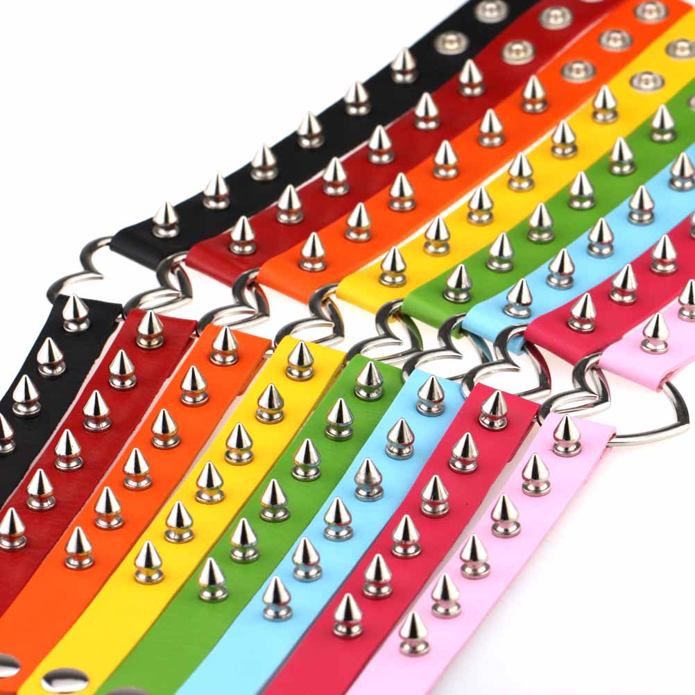 Spike Studded Heart Necklace Punk PU Leather Collar for Women Gothic Harajuku Jewelry