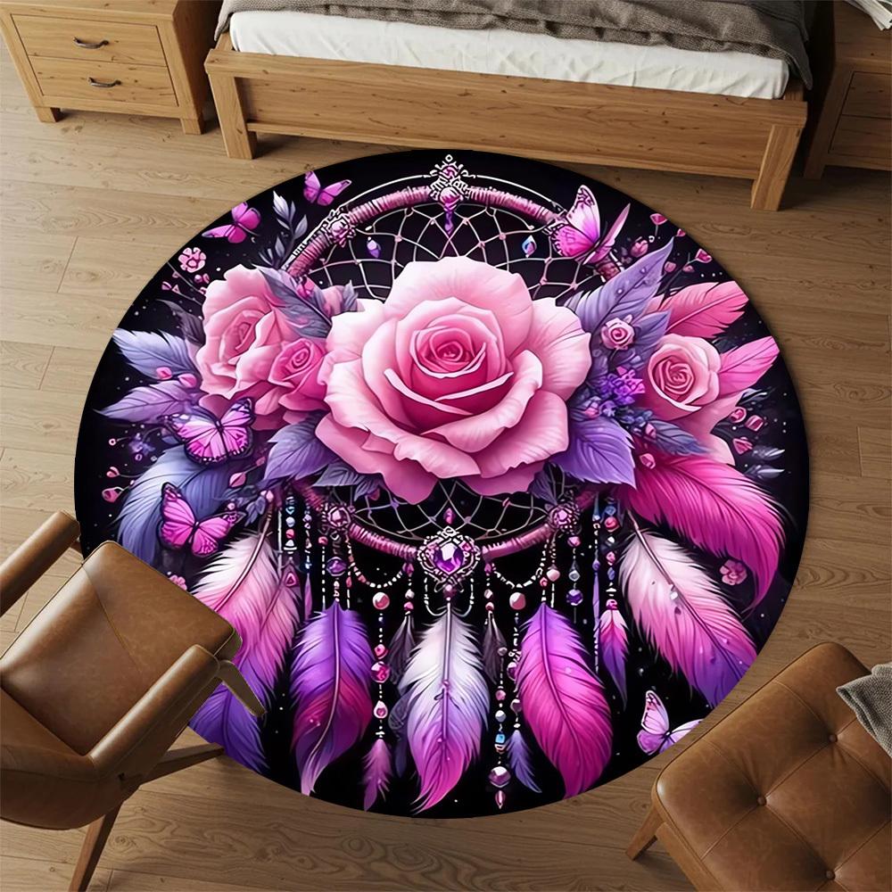 1pc Dreamcatcher, Roses Round Chair Mat Area Rug - Non-Slip, Floor Mat for Office, Bedroom, Ideal Home Decor Christmas Gift P0811483