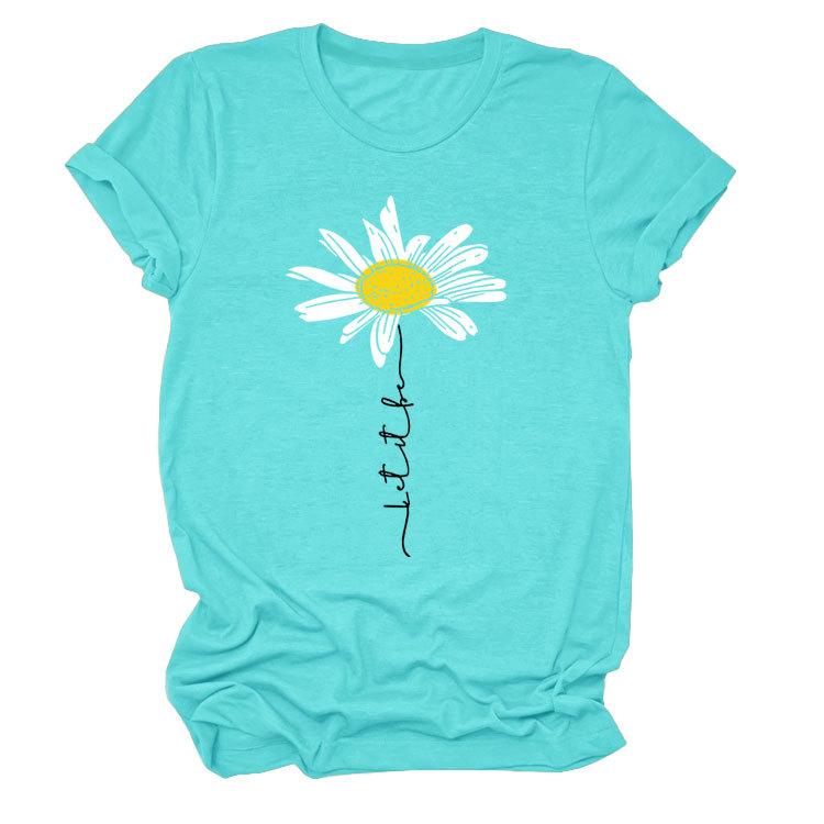 Sommer Rundhals 3D Gänseblümchen Print Top Modische Lässige Kurzarm Damen T-Shirts