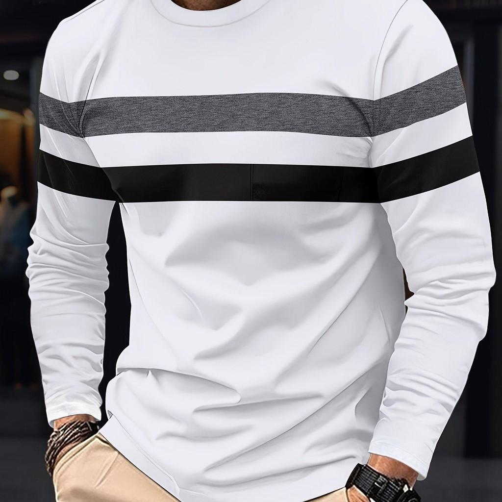 Men's casual long sleeved Henry T-shirt round neck men's fashionable long sleeved shirt