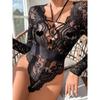 Outfitgirl Black Sexy Lace Sheer Long Sleeve Jumpsuit Female Silm Slim Looking Inner Bottoming Shirt Tops