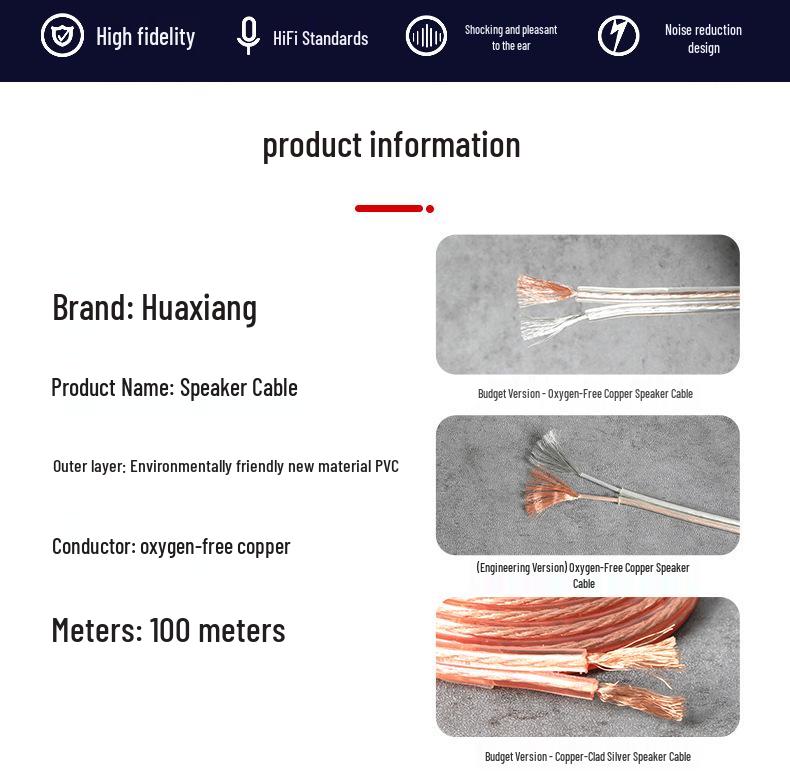 Baoxun 100m Oxygen-Free Copper Speaker Cable with OFC Satellite Optical Fiber