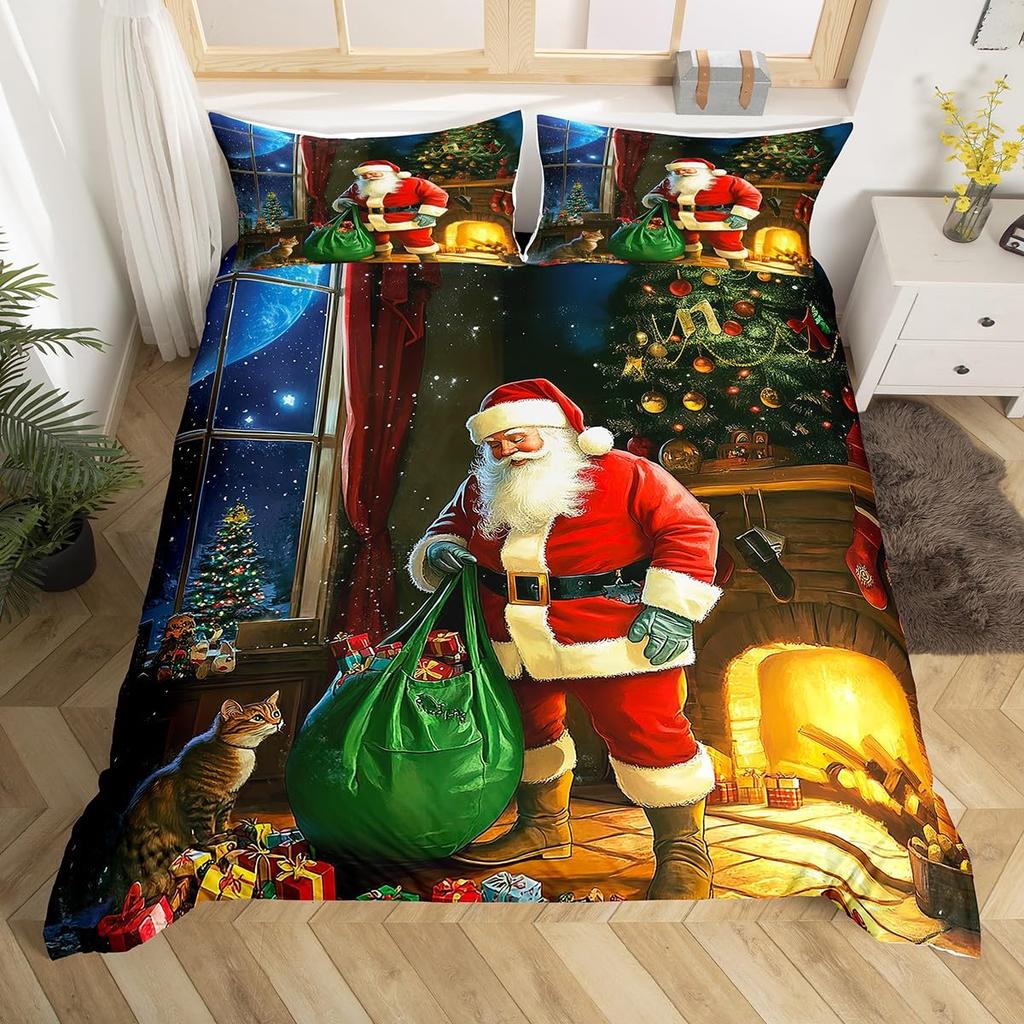 Comforter Merry Christmas Twin King Santa Claus Bedding Set Christmas Tree Winter Theme Comforter Happy New Year Bedding
