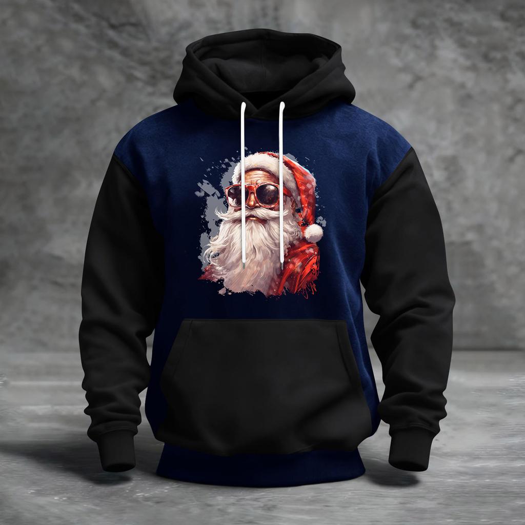 Men's Christmas Print Color Block Hooded Casual Sports Comfort Sweatshirt