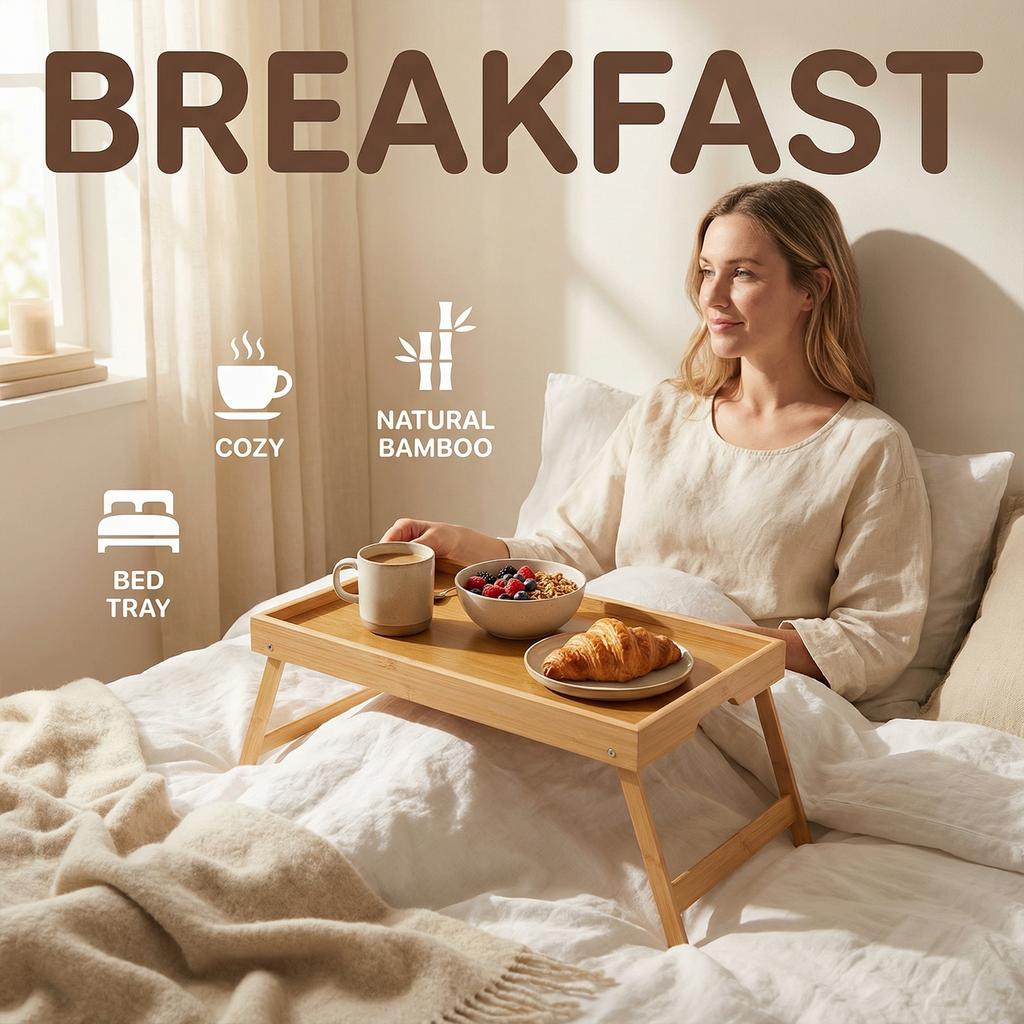 Portable Multifunctional Bamboo Serving Tray with Folding Legs Breakfast in Bed Tray for Sofa Serving Eating Working Reading