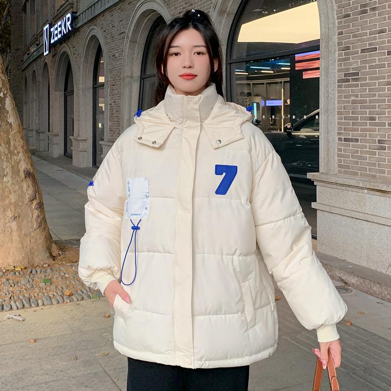 

Retro love hooded cotton jacket 2025 winter thickened loose couple bread suit warm cotton clothes woman XXL off білий колір
