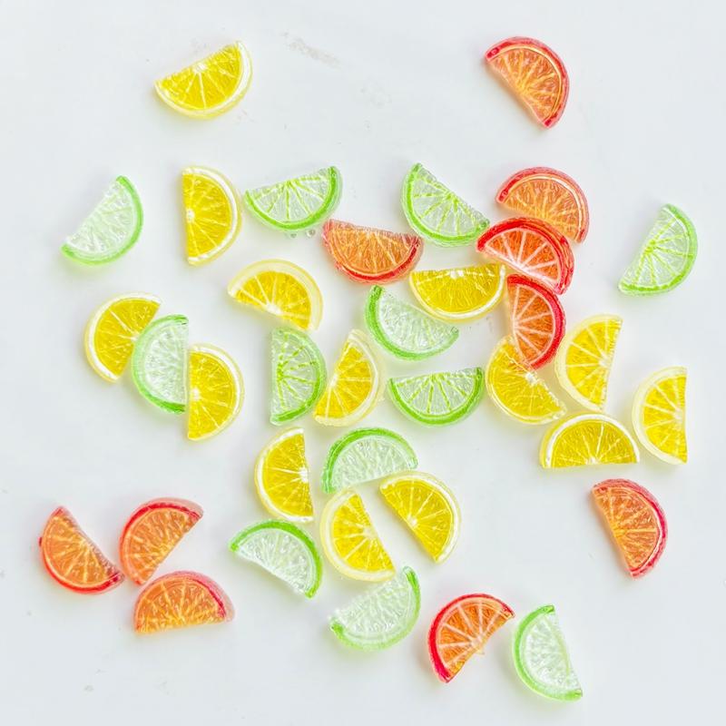 50Pcs New Mini Cartoonoranges, Lemon Slices Series Resin Flat Back Scrapbook Diy Nail Decoration Component Holiday Gifts A146