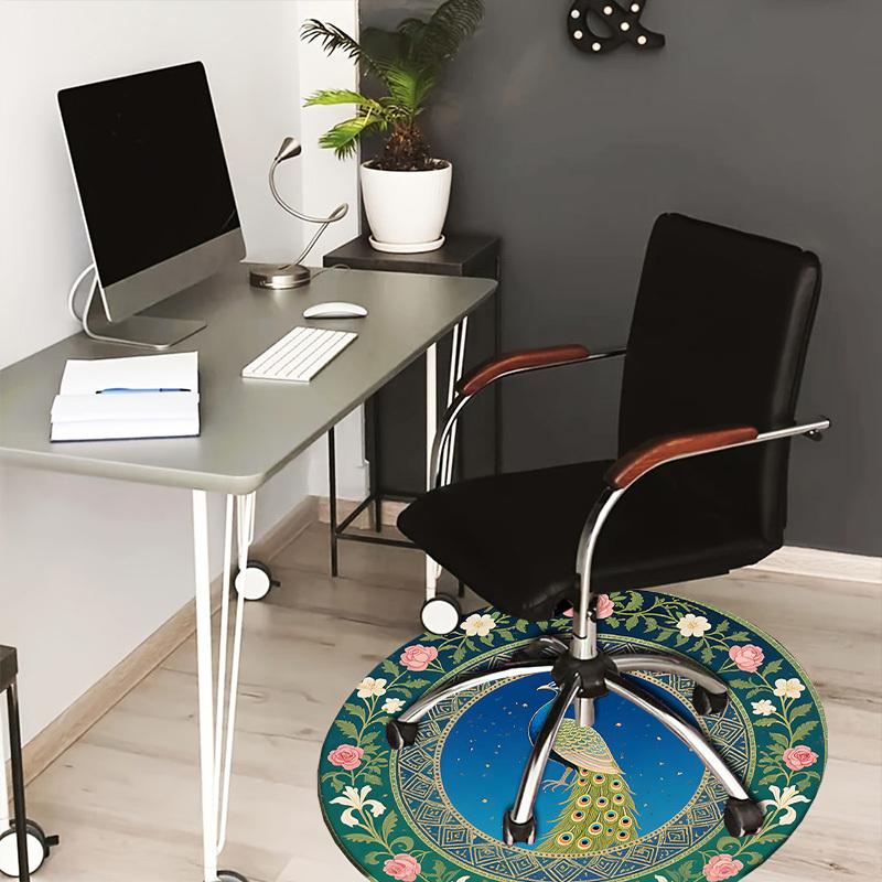 

1pc Office Carpet Chair Mats Peacock with Floral Border Perfect for Decorating Office Chairs, Living Rooms, Or Bedrooms 80cm