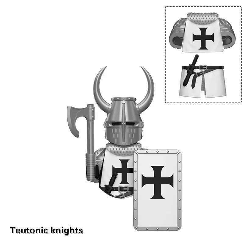 Średniowieczni Starożytni Ciężko Opancerzeni Rycerze Templariusze Krzyżowcy Żołnierze Wojskowi Broń Model Budowania Klocki Zabawki dla Dzieci