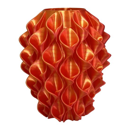 3D Printed Red Gold Flower Vase Sculptural Wave Geometric Textured Decorative Ripple Vase Modern Boho Home Decor for Coffee Table Shelf Entryway