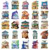 50 Sheets Of Japanese Architecture Series Hand Account Material Decoration Collage Base Sticker Cartoon Hand-Painted Graffiti Waterproof Decoration