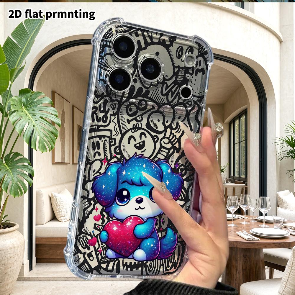 Phone Case: 2D Flat Suitable for iPhone 18 17 16 15 14 13 Pro, Transparent Four Corner Protective Case, Starry Sky Puppy, Christmas and Halloween Gift