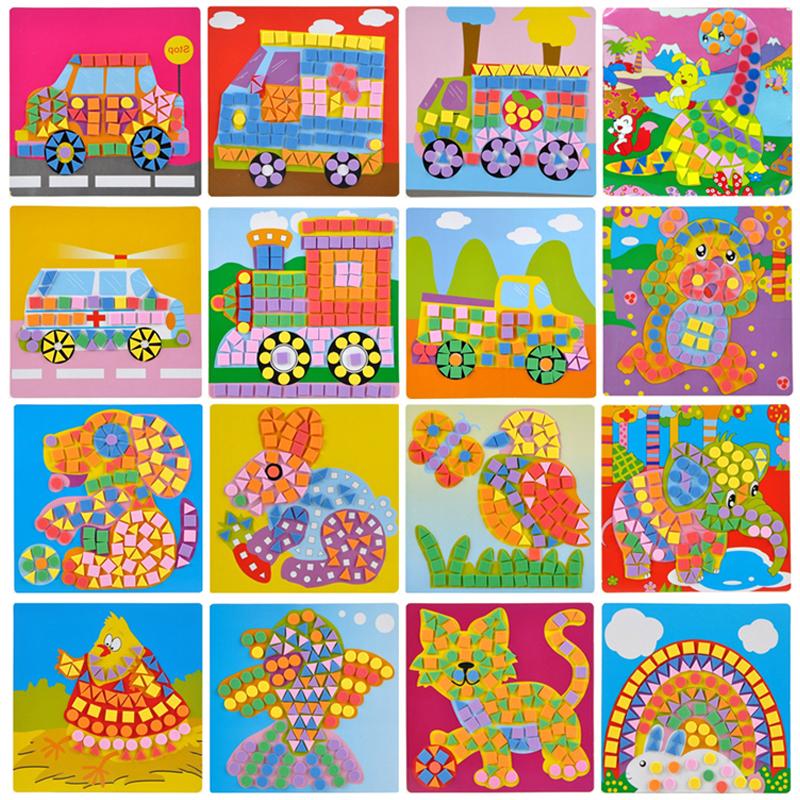 6Sheets/Pack 3D EVA Sticky Mosaics Puzzle Stickers Handmade Animal Traffic Styles DIY Art Cartoon School Rewards Stationery ZYF
