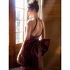Sequin toasting suit bride burgundy engagement banquet temperament long neck type heavy industry fishtail evening dress dress woman