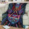 Bule Evil Eye Blanket Hamsa Hand Psychedelic Blanket for Travel Bedding Chair Adult Lightweight Bohemian Style Blanket Tapestry