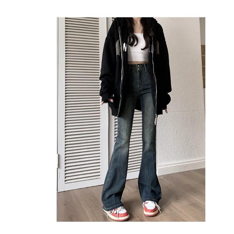 

Cement Grey High Waist Slightly Flared Jeans for Women s Spring New Double Button Design Stretch Slim and Versatile Flared Pants 3XL