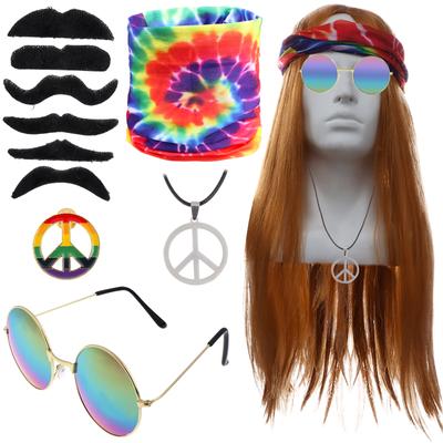 11ks Hippie kostým Doplněk Náhrdelník Mír Náhrdelník Brýle Čelenky Paruka 60S 70S