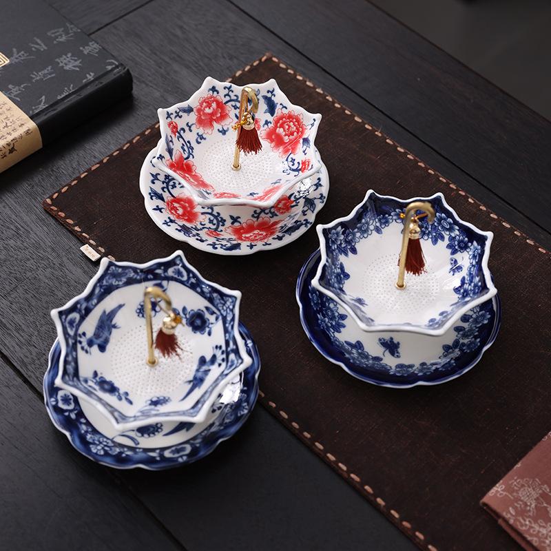 Blue & White Porcelain Umbrella Tea Strainer - Creative Tea/Coffee Filter & Ornament