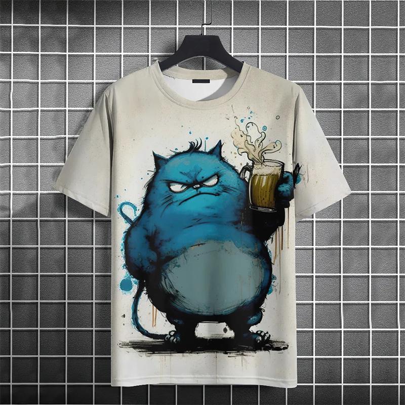 

Summer Round Neck 3D Cartoon Cat Pattern Print Top Fashionable Casual Short Sleeved Men s T-shirts 6XL