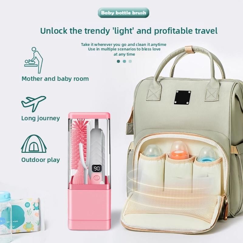 Portable Sanitization Electric Bottle Brush Featuring Build In Drying Rack & Included Silicone Nipple Brush for Home