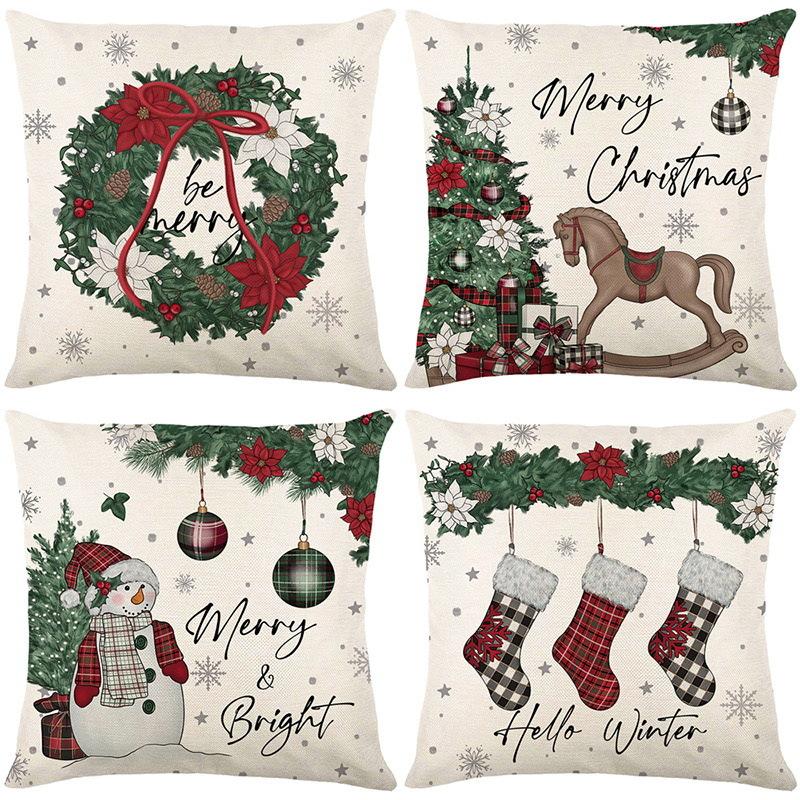 Christmas Pillowcase Decorative Linen Printed Porch Courtyard Sofa Home Decoration Pillowcase