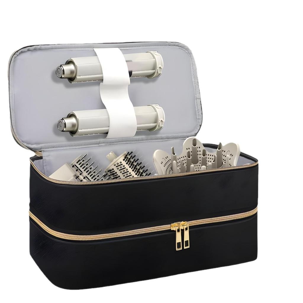 Large Waterproof PU Double-Layer Hair Dryer Storage Bag, Scratch-Resistant Beauty Tool Box for Dyson Curling Iron Accessories.