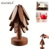 4PCS Black Walnut Wooden Trivets Folding Tree Shape Hot Dish Coasters Heat Insulated Table Mat Holders for Pots