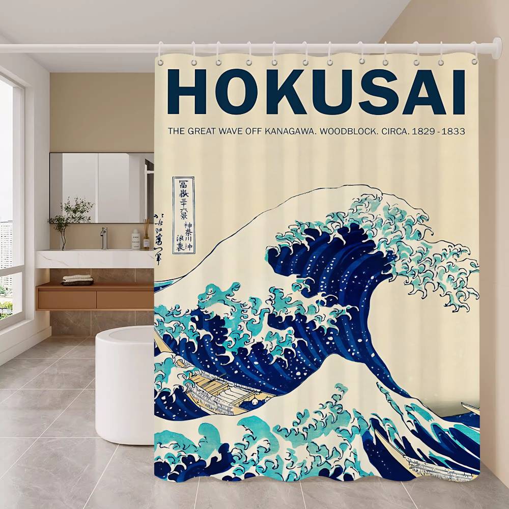 Art The Great Wave Shower Curtain Summer Beach Bathroom Decorative Shower Curtain, Waterproof