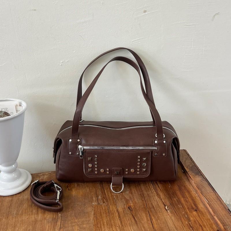 Womens Rivet Accent Pillow Crossbody Bag PU Leather Medium Size Shoulder Handbag Daily Urban Style