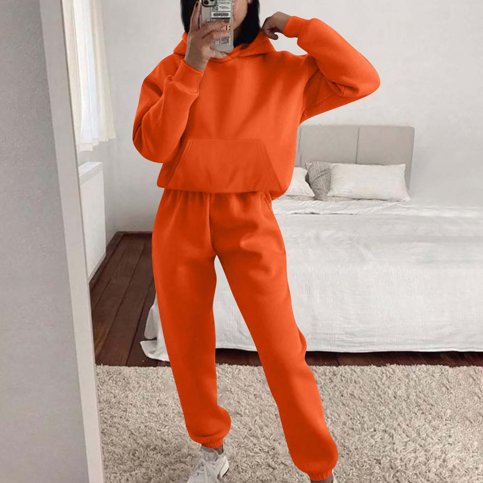 

Женский спортивный костюм с капюшоном, унисекс, двухсекционная одежда для бега, пуловер с длинными рукавами, толстовка с капюшоном + комплект спортивных штанов XXXL оранжевый
