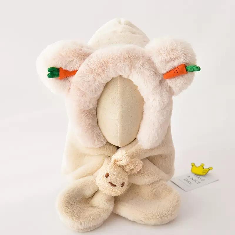 Children's scarf integrated neck hat baby autumn and winter scarf boys and girls winter warm thickened windproof ear hat