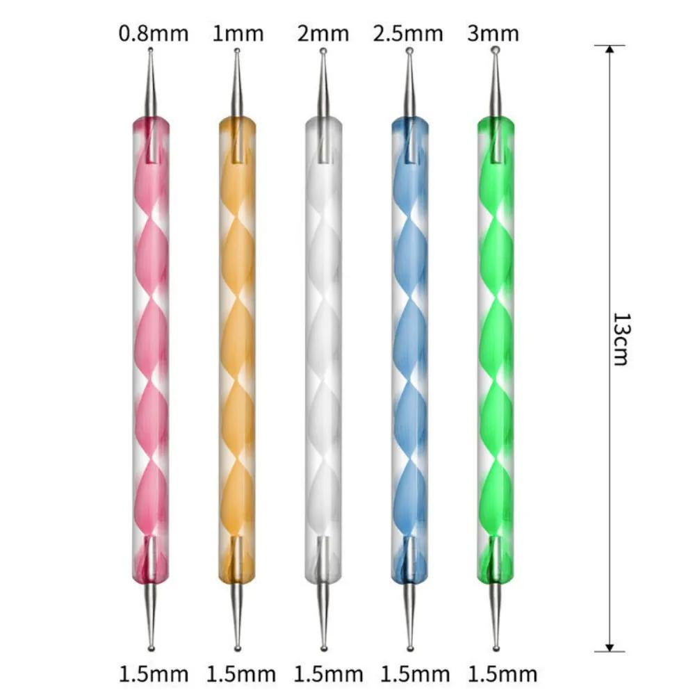 5Pcs 2 Way Nail Art Dotting Pen Dot Paint Marbleizing Manicure Painting Kit Polish Crystal Nail Art Tool Set Girls