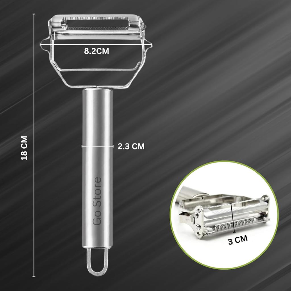 2 in 1 Stainless Steel Julienne Vegetable Peeler Multi-Functional Fruit & Veggie Shredder Slicer and Grater for Potatoes (Silver, 18 x 8.2 x 2.3 cm)