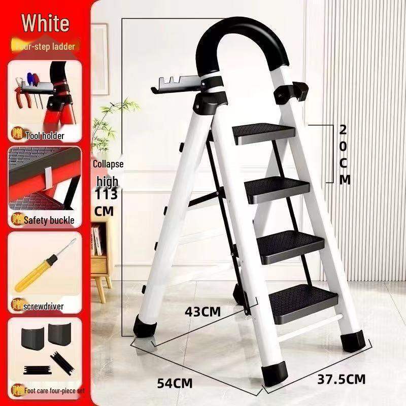 Folding Carbon Steel A-Frame Telescopic Step Ladder - Multifunctional Indoor Use