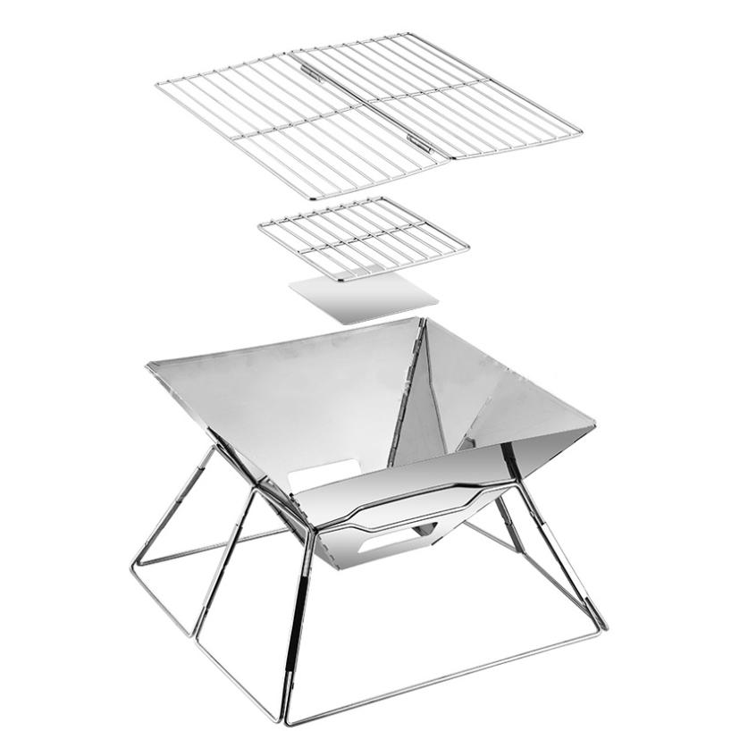 Folding Grill Outdoor Table Camping Stove Stainless Steel Foldable Barbecue With A Charcoal Rack Grill