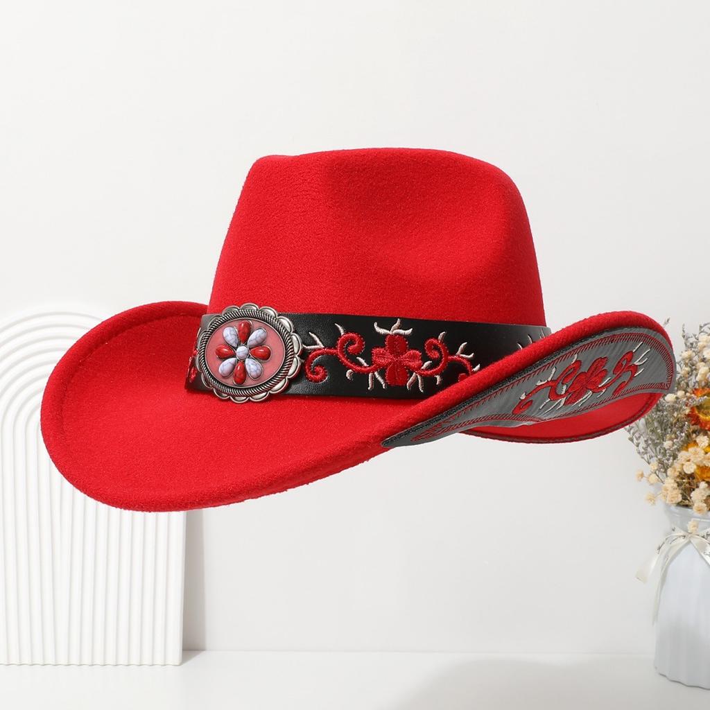 New jazz hat made of high-quality wool felt, decorated with gemstone belts, suitable for European and American parties, western cowboy hat