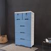 6-Drawer Modular Storage Cabinet – PP Plastic Dresser with Wheels & Locks – White/Blue – 50 x 35 x 102 cm