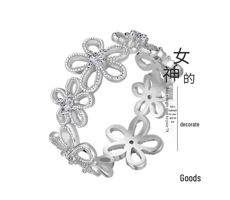 925 Sterling Silver Floral Shadow Lace Ring: Elegant Hollowed-Out Flower Design for Women
