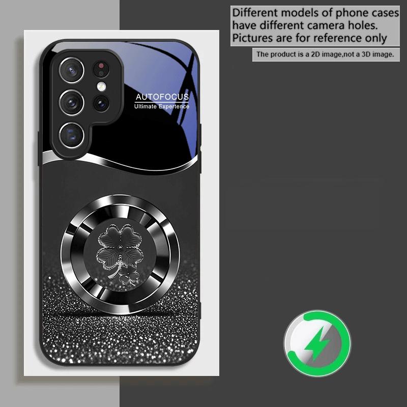 Purple Four Leaf Flower For Samsung Galaxy S20 FE S21 22 23 Plus S24 Ultra S25 Edge S24Ultra For Magsafe Glass Phone Casee