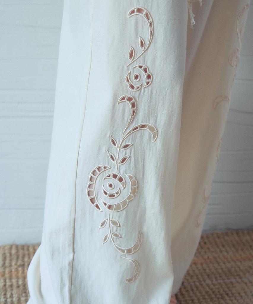 Aueonoseuteljia Rose Embroidered Wide Pants_Cream(Ob6Pt05)
