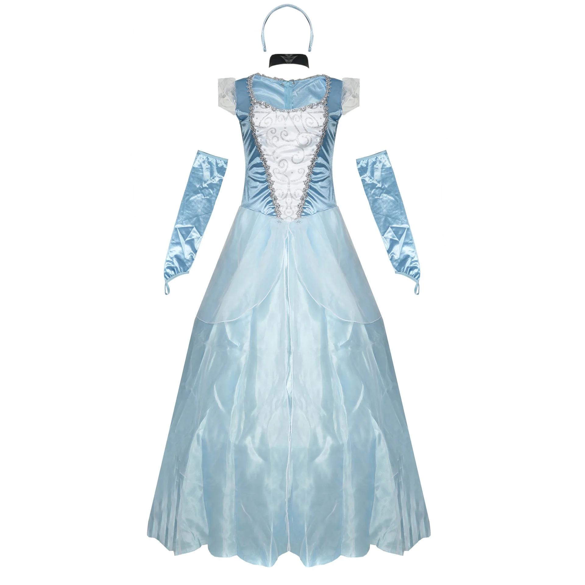 

Halloween Cinderella Costume Sexy Princess Snow Whit Fantasia Fancy Dress For Adult Women L синий