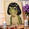 Handmade Framed Pearl Painting Set with Cute Bob Hair Frog Design 5D Shiny Bead Art Canvas Creative Craft for Room Decor Art Wall Decoration