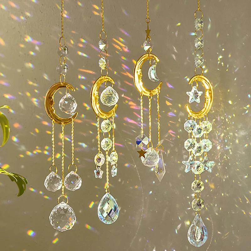 1 Piece Sun Moon Prism Pendant Crystal Wind Chime - Suncatcher, Bedroom Balcony Patio Decor, Good Home Decorations